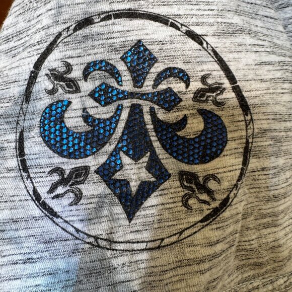 AFFLICTION Live Fast Eagle Bird Logo Grey Blue Short Sleeve T-Shirt Men's size L - Picture 3 of 4